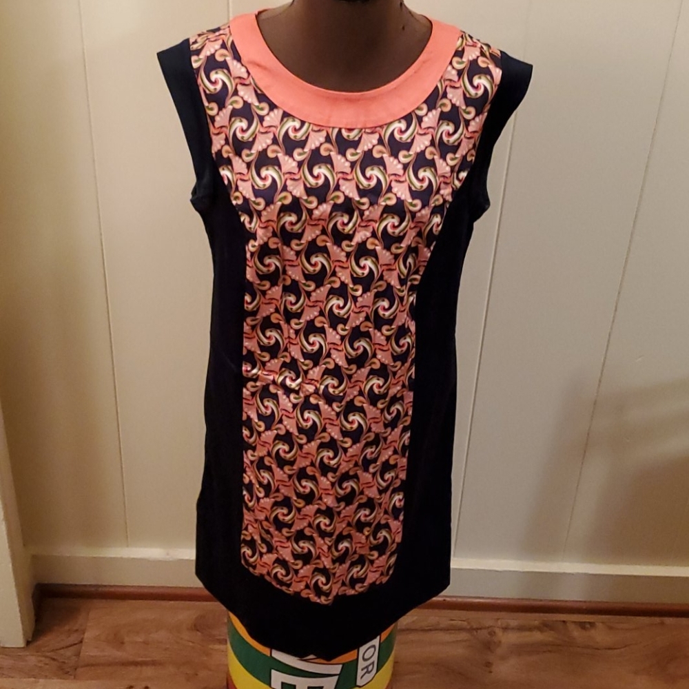 Navy/peach print mini dress